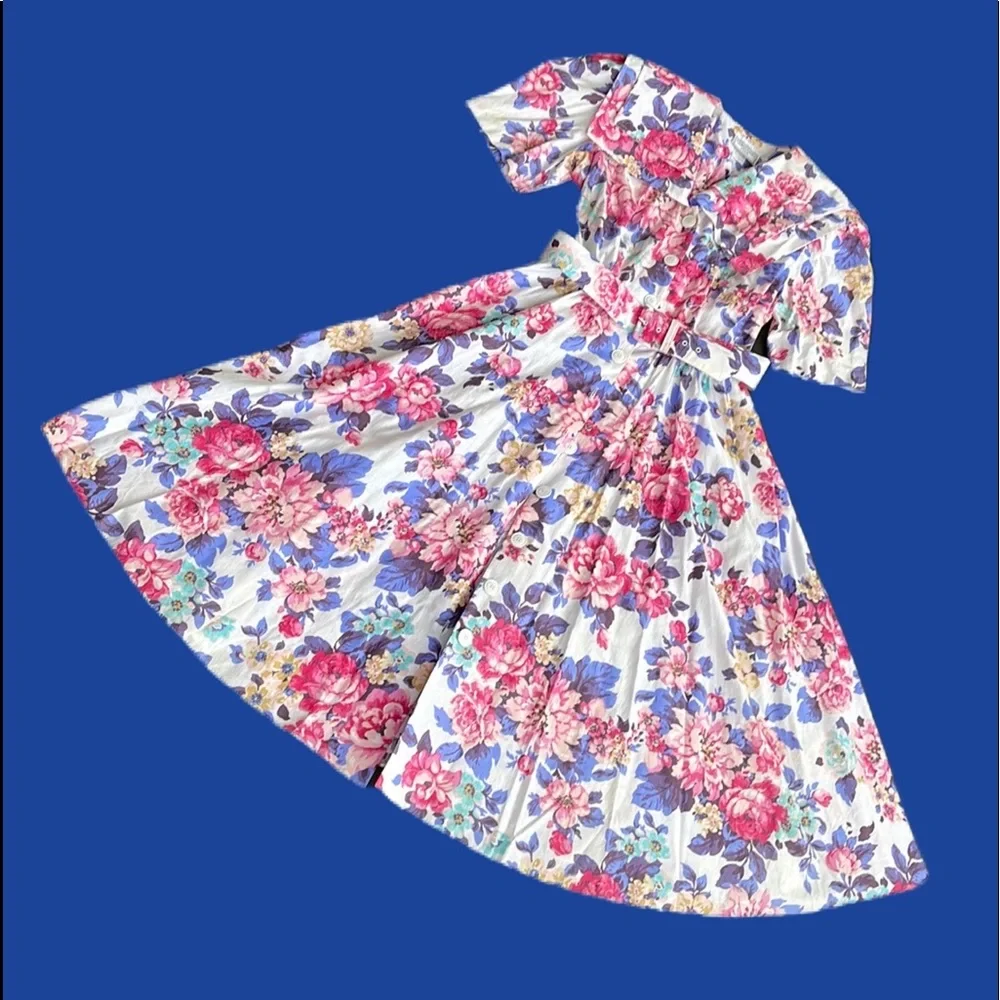 Vintage Cottagecore Floral Button Front Dress